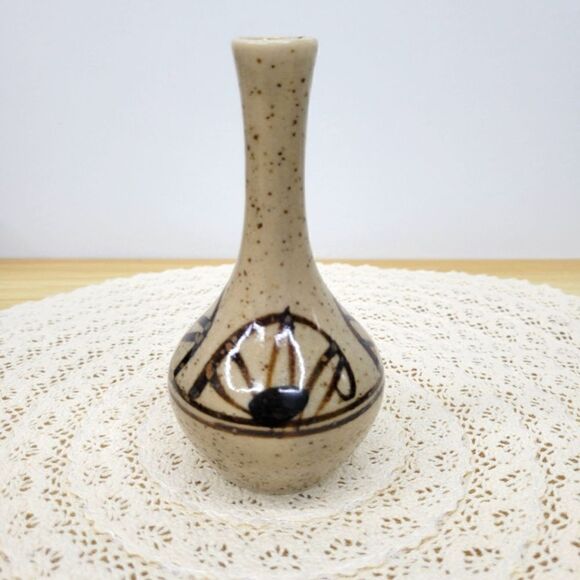 Vintage Otagiri Japanese Art Pottery Bud Vase Earth Tones & Speckled - Picture 1 of 6